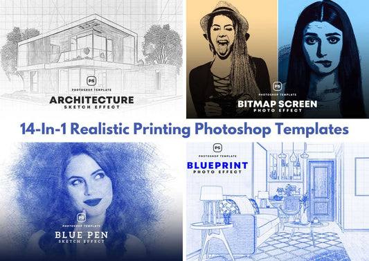 14-In-1 Realistic Printing Photoshop Templates - Photoboto