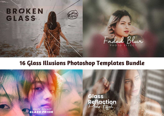 16 Glass Illusions Photoshop Templates Bundle - Photoboto
