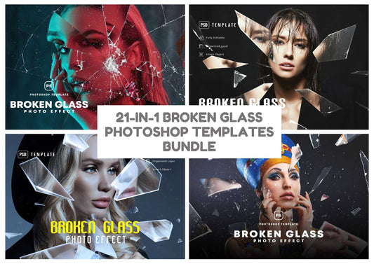 21-In-1 Broken Glass Photoshop Templates Bundle - Photoboto