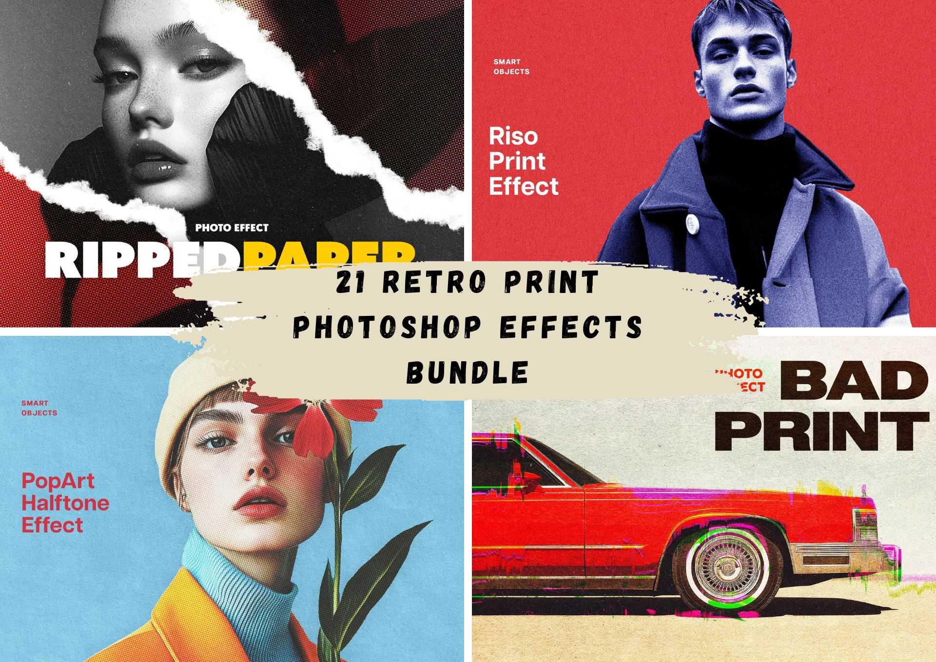 21 Retro Print Photoshop Effects Bundle - Photoboto