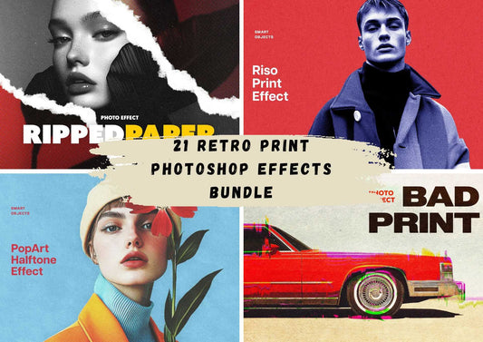 21 Retro Print Photoshop Effects Bundle - Photoboto