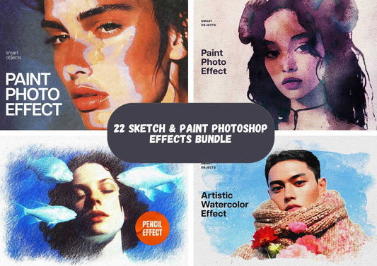 22 Sketch & Paint Photoshop Effects Bundle - Photoboto