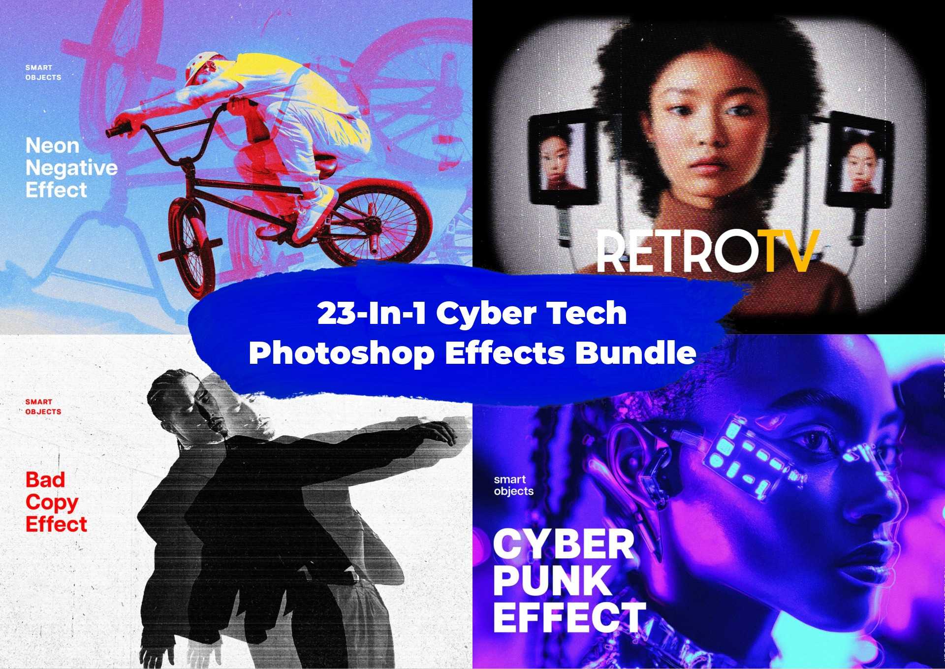 23-In-1 Cyber Tech Photoshop Effects Bundle - Photoboto