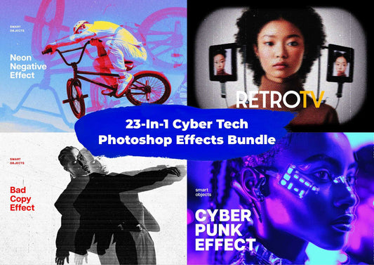 23-In-1 Cyber Tech Photoshop Effects Bundle - Photoboto