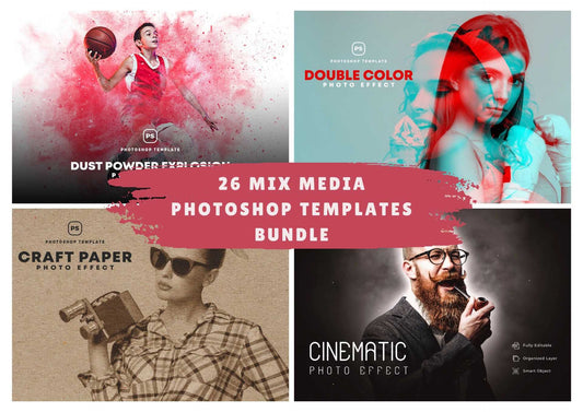 26 Mix Media Photoshop Templates Bundle - Photoboto