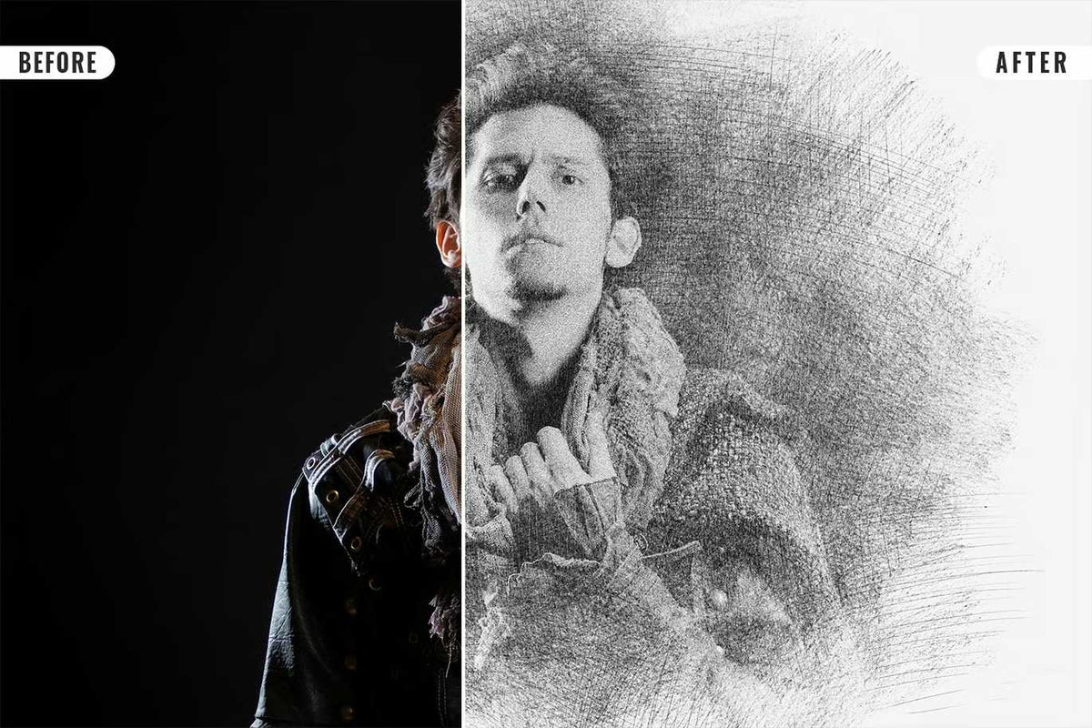 21 Creative Sketching Photoshop Effects Set