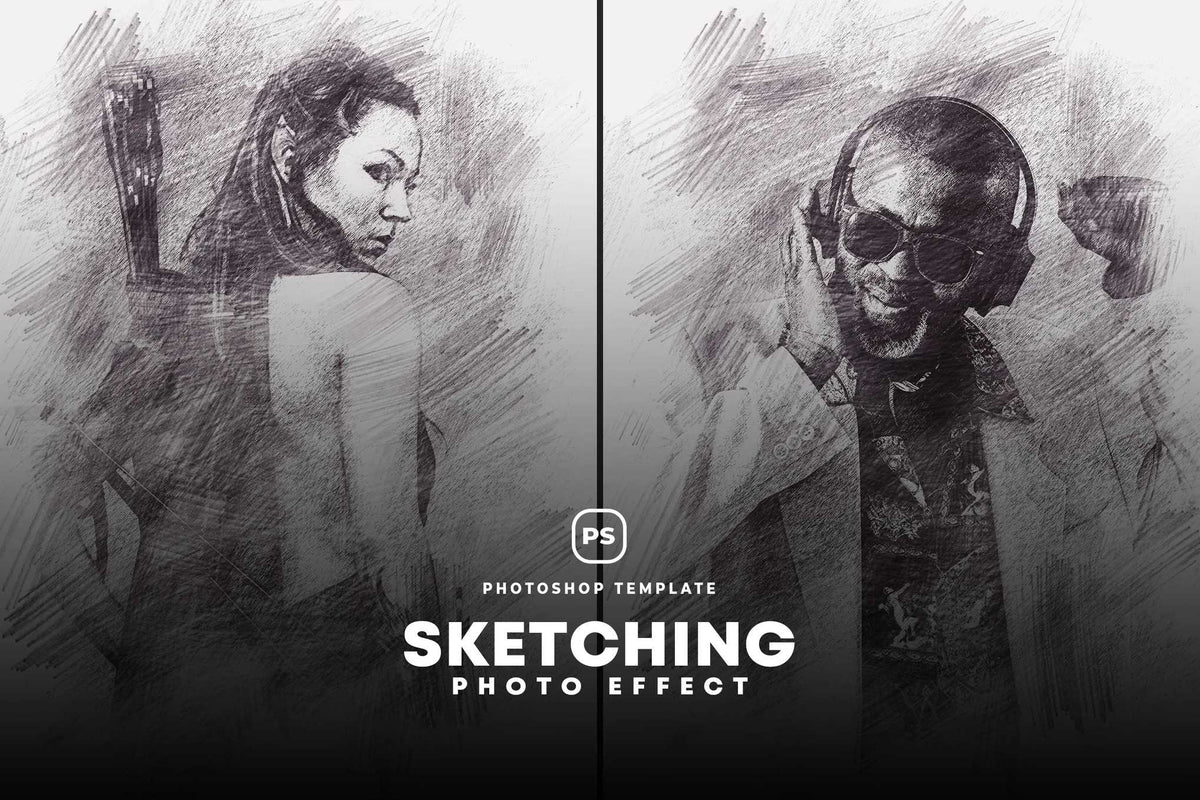 21 Creative Sketching Photoshop Effects Set