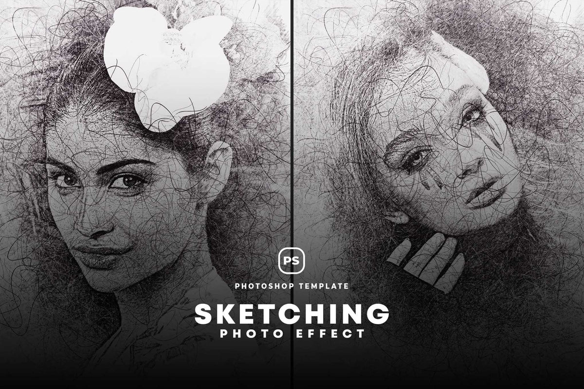 21 Creative Sketching Photoshop Effects Set