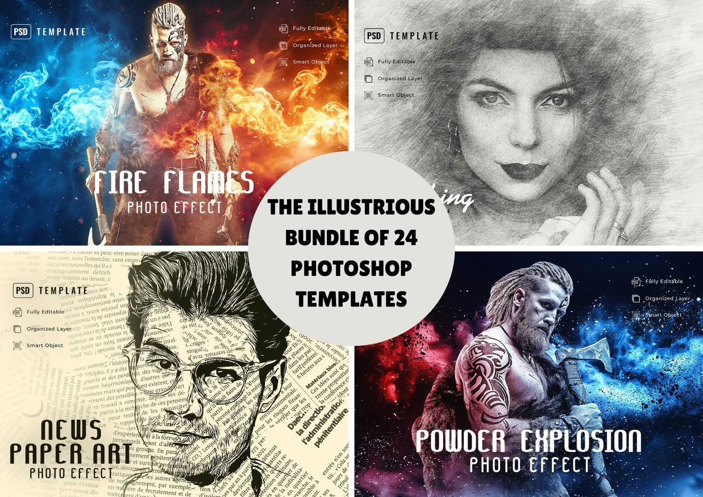The Illustrious Bundle Of 24 Photoshop Templates - Photoboto