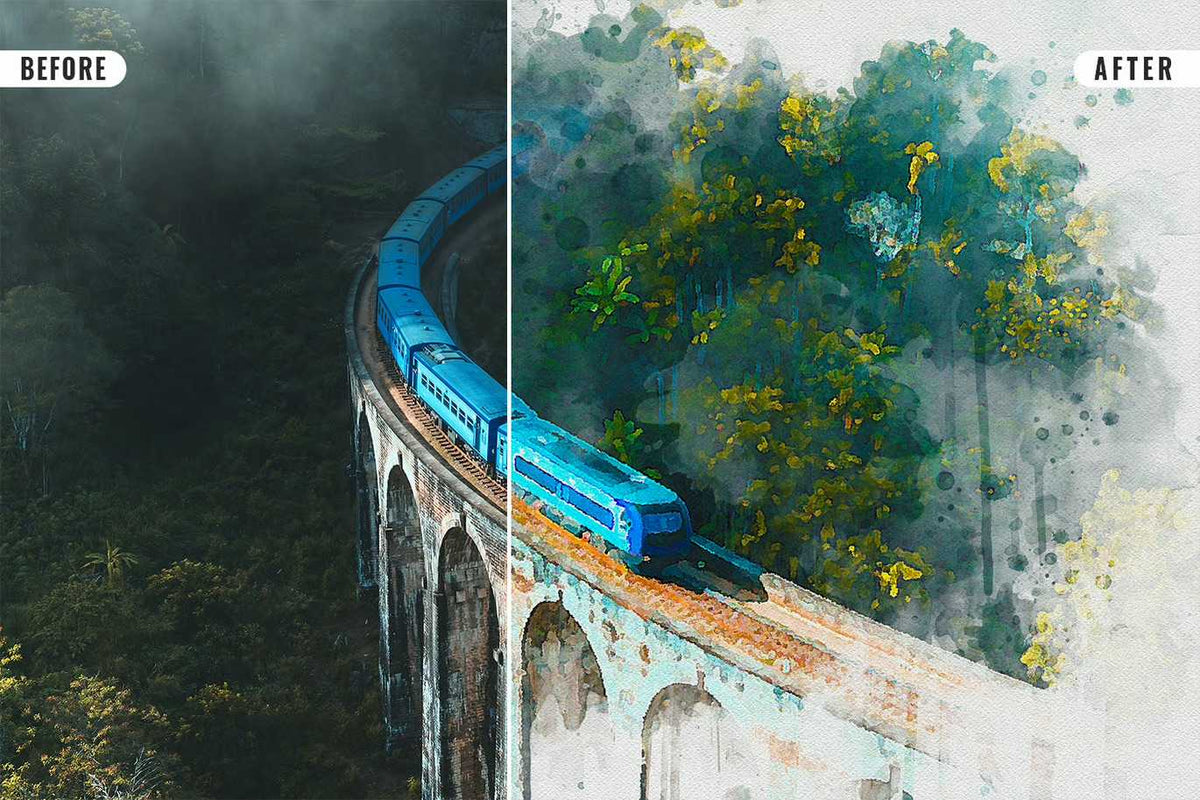 21 Painterly Watercolor Photoshop Effects Collection