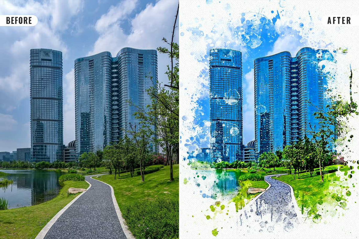 22 Fluid Watercolor Photoshop Effects Collection