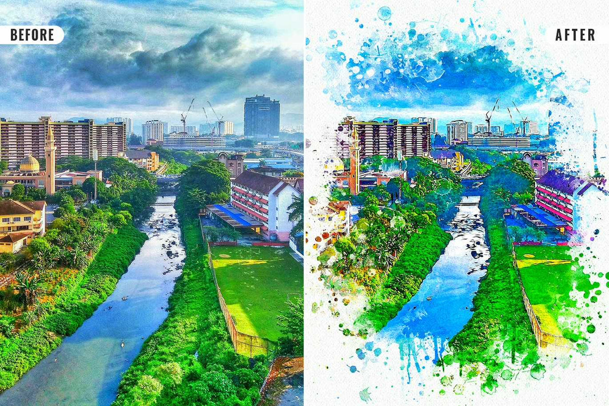 22 Fluid Watercolor Photoshop Effects Collection