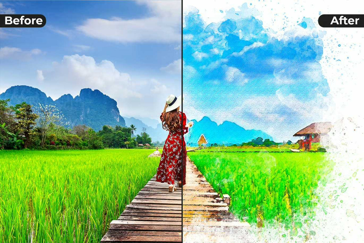 22 Fluid Watercolor Photoshop Effects Collection