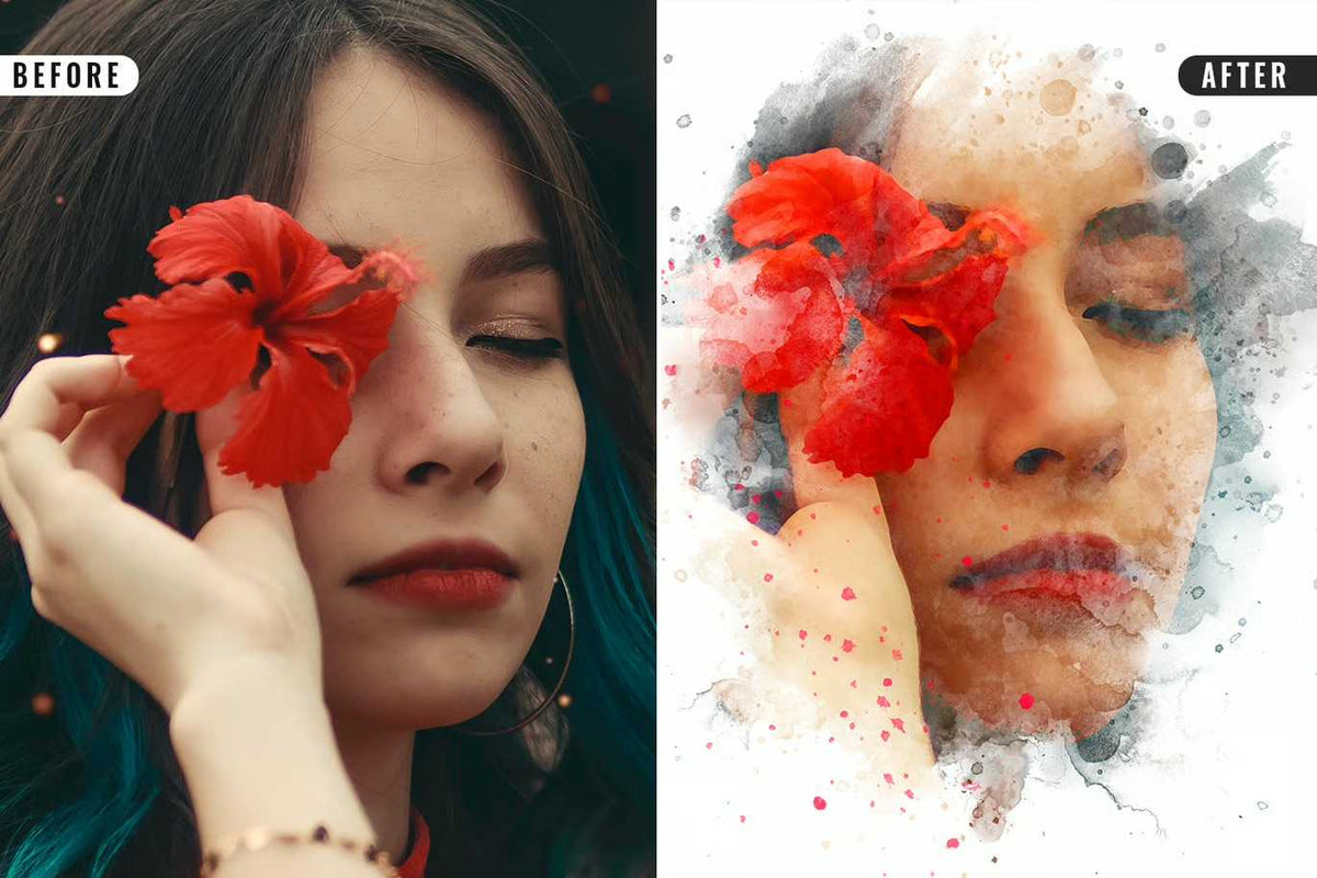 22 Fluid Watercolor Photoshop Effects Collection