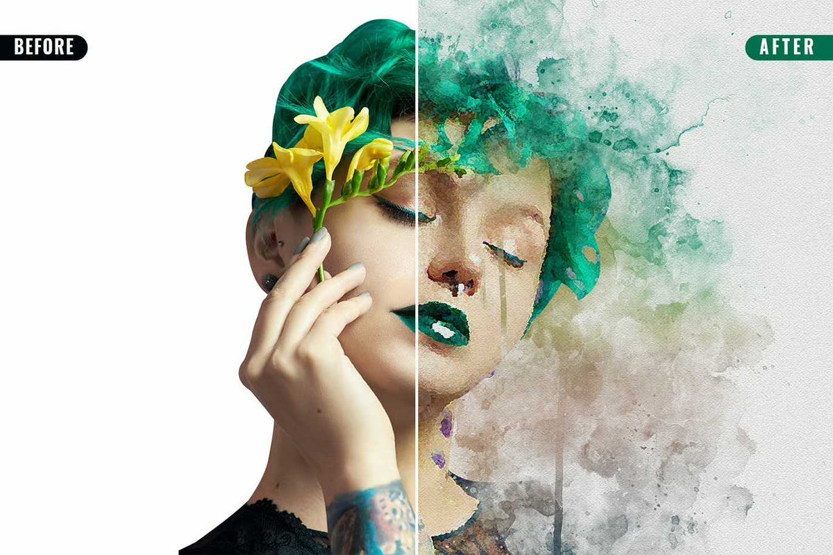 22 Fluid Watercolor Photoshop Effects Collection