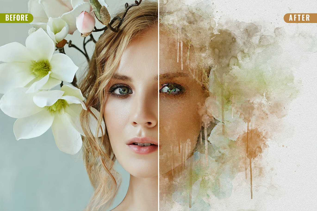 22 Fluid Watercolor Photoshop Effects Collection