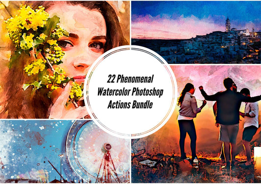 22 Phenomenal Watercolor Photoshop Actions Bundle - Photoboto