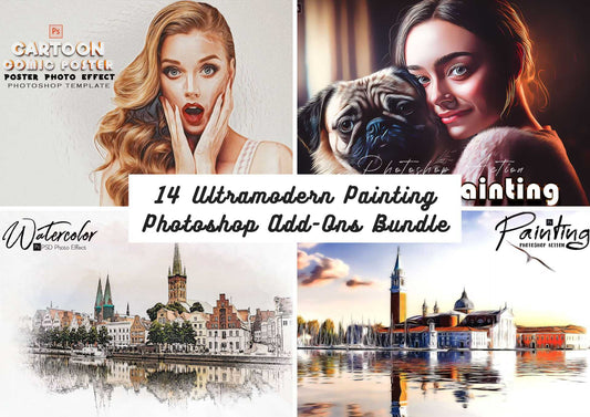 14 Ultramodern Painting Photoshop Add-Ons Bundle - Photoboto