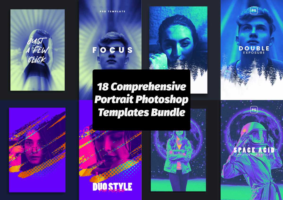 18 Comprehensive Portrait Photoshop Templates Bundle – Photoboto
