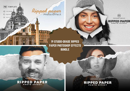 19 Studio-Grade Ripped Paper Photoshop Effects Bundle