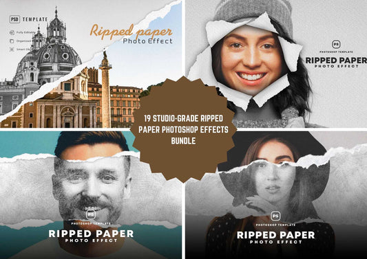 19 Studio-Grade Ripped Paper Photoshop Effects Bundle
