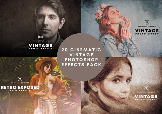 20 Cinematic Vintage Photoshop Effects Pack