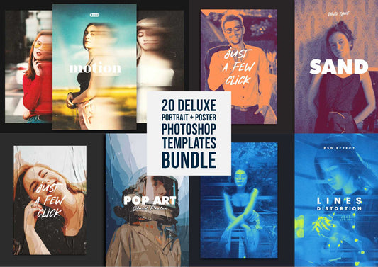20 Deluxe Portrait + Poster Photoshop Templates Bundle - Photoboto