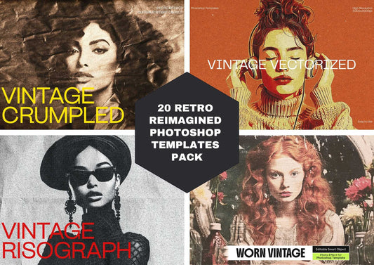 20 Retro Reimagined Photoshop Templates Pack