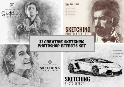 21 Creative Sketching Photoshop Effects Set