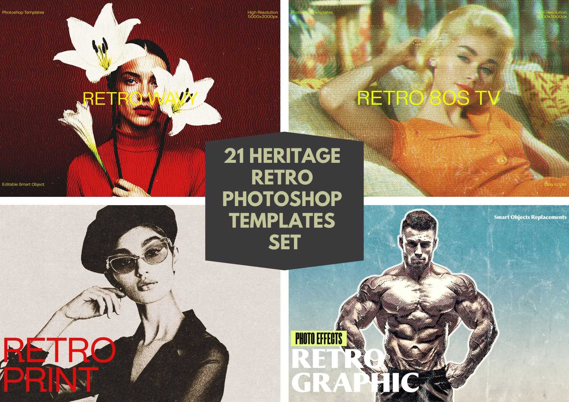 21 Heritage Retro Photoshop Templates Set - Photoboto