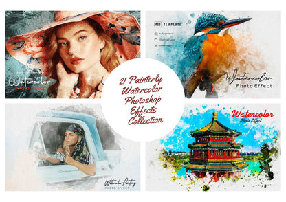 21 Painterly Watercolor Photoshop Effects Collection