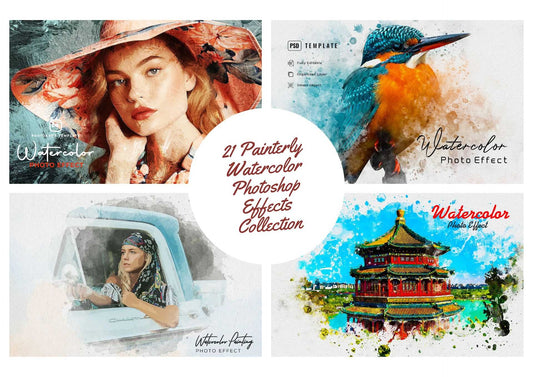 21 Painterly Watercolor Photoshop Effects Collection