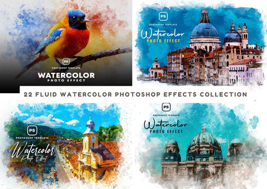 22 Fluid Watercolor Photoshop Effects Collection