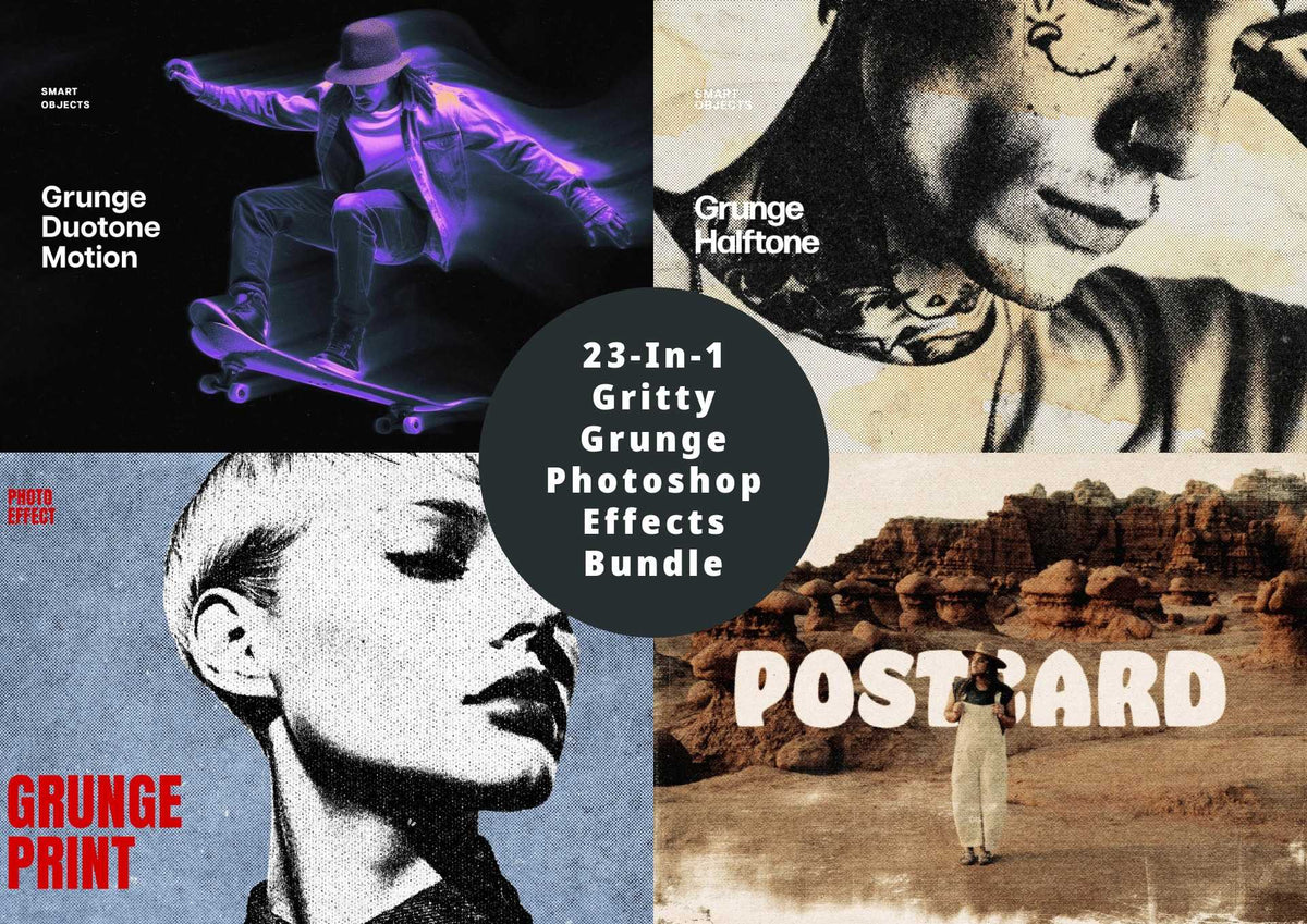 23-In-1 Gritty Grunge Photoshop Effects Bundle