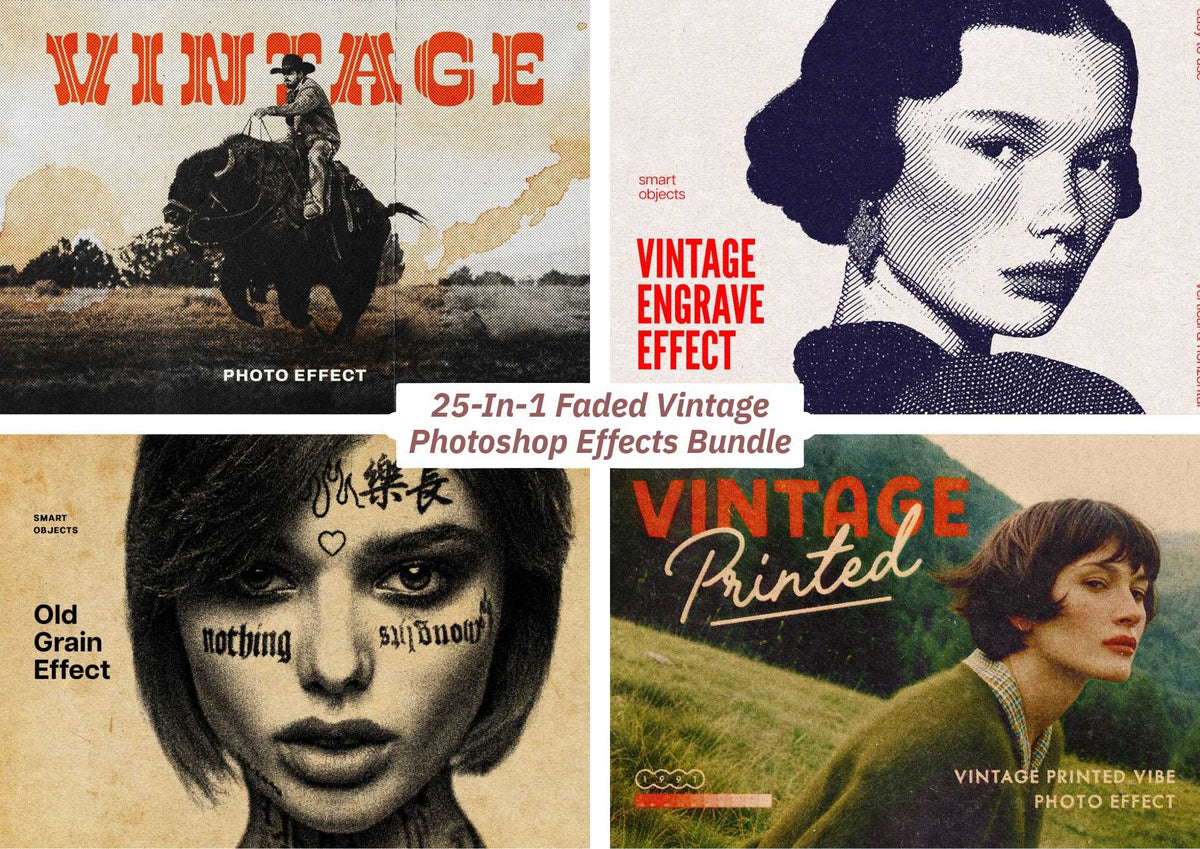 25-In-1 Faded Vintage Photoshop Effects Bundle