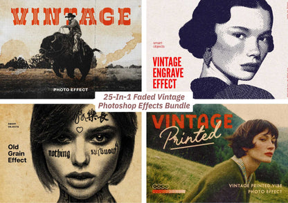 25-In-1 Faded Vintage Photoshop Effects Bundle