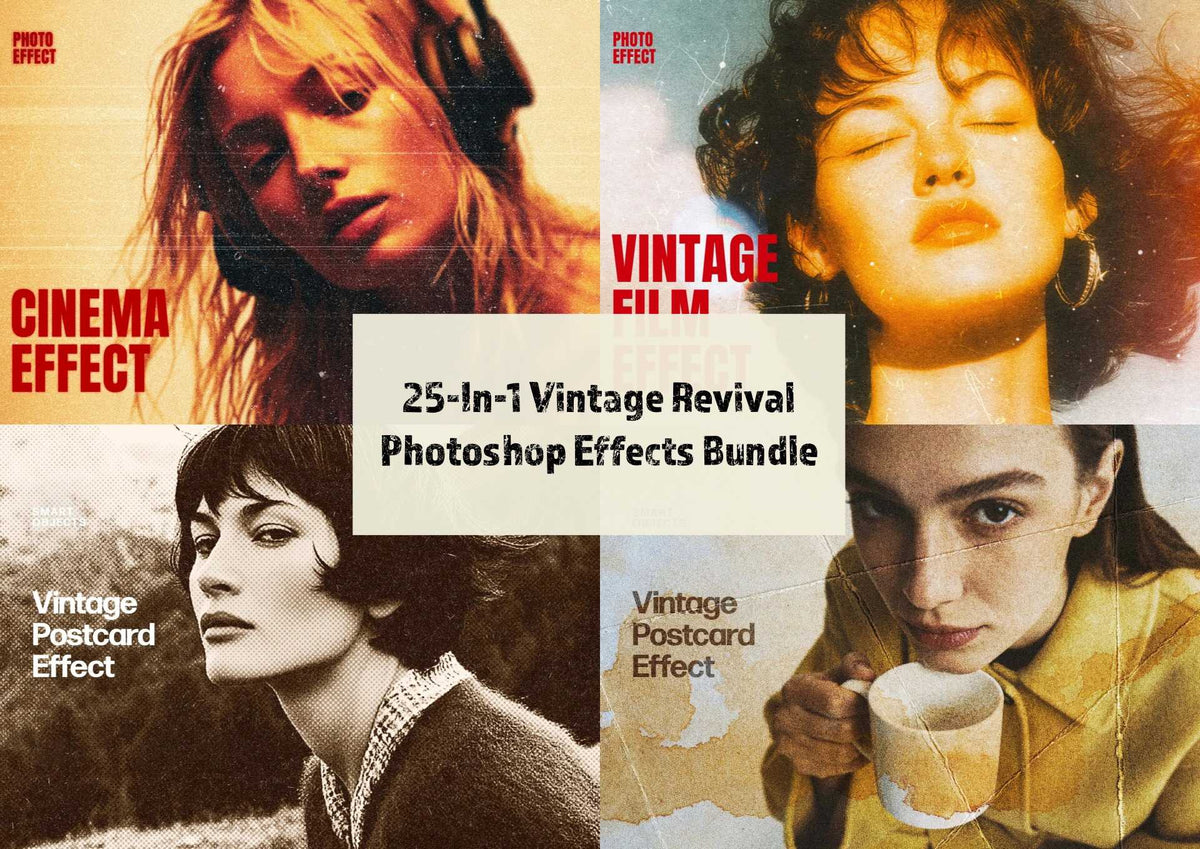 25-In-1 Vintage Revival Photoshop Effects Bundle