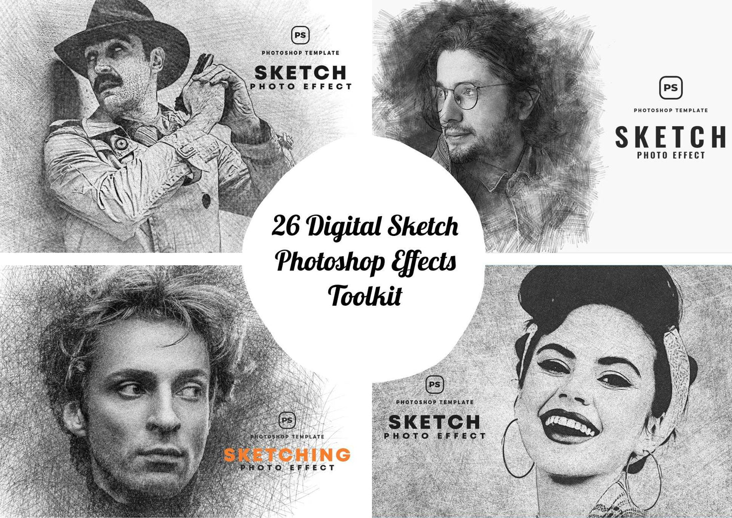 26 Digital Sketch Photoshop Effects Toolkit