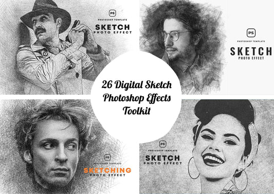 26 Digital Sketch Photoshop Effects Toolkit