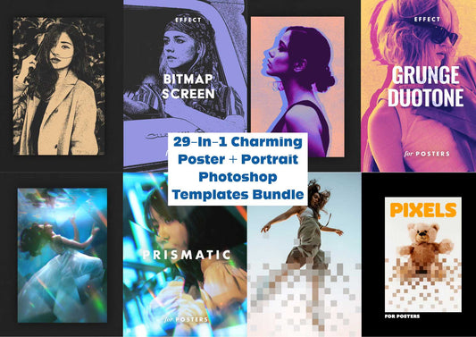 29-In-1 Charming Poster + Portrait Photoshop Templates Bundle - Photoboto
