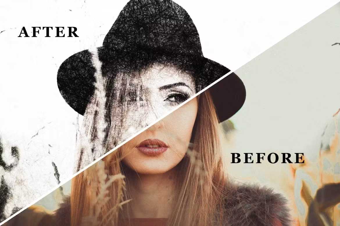 26 Pencil Drawing Photoshop Template Bundle - Photoboto
