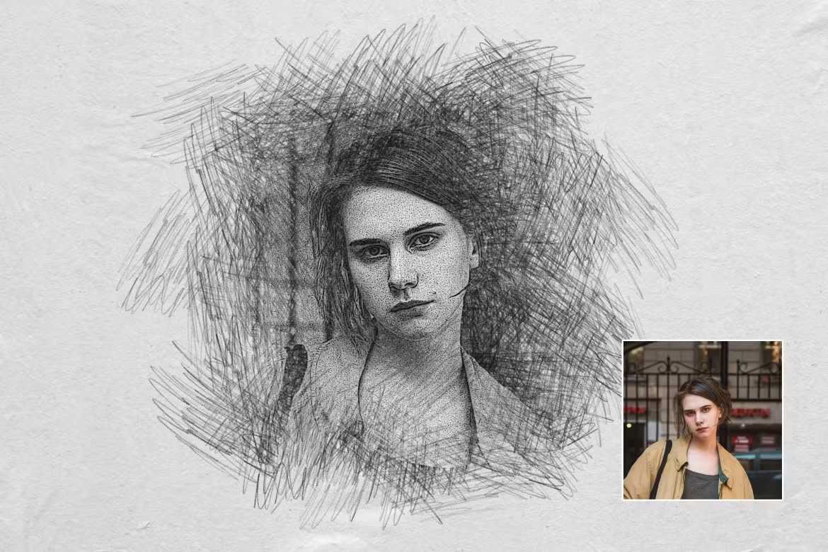 26 Pencil Drawing Photoshop Template Bundle - Photoboto