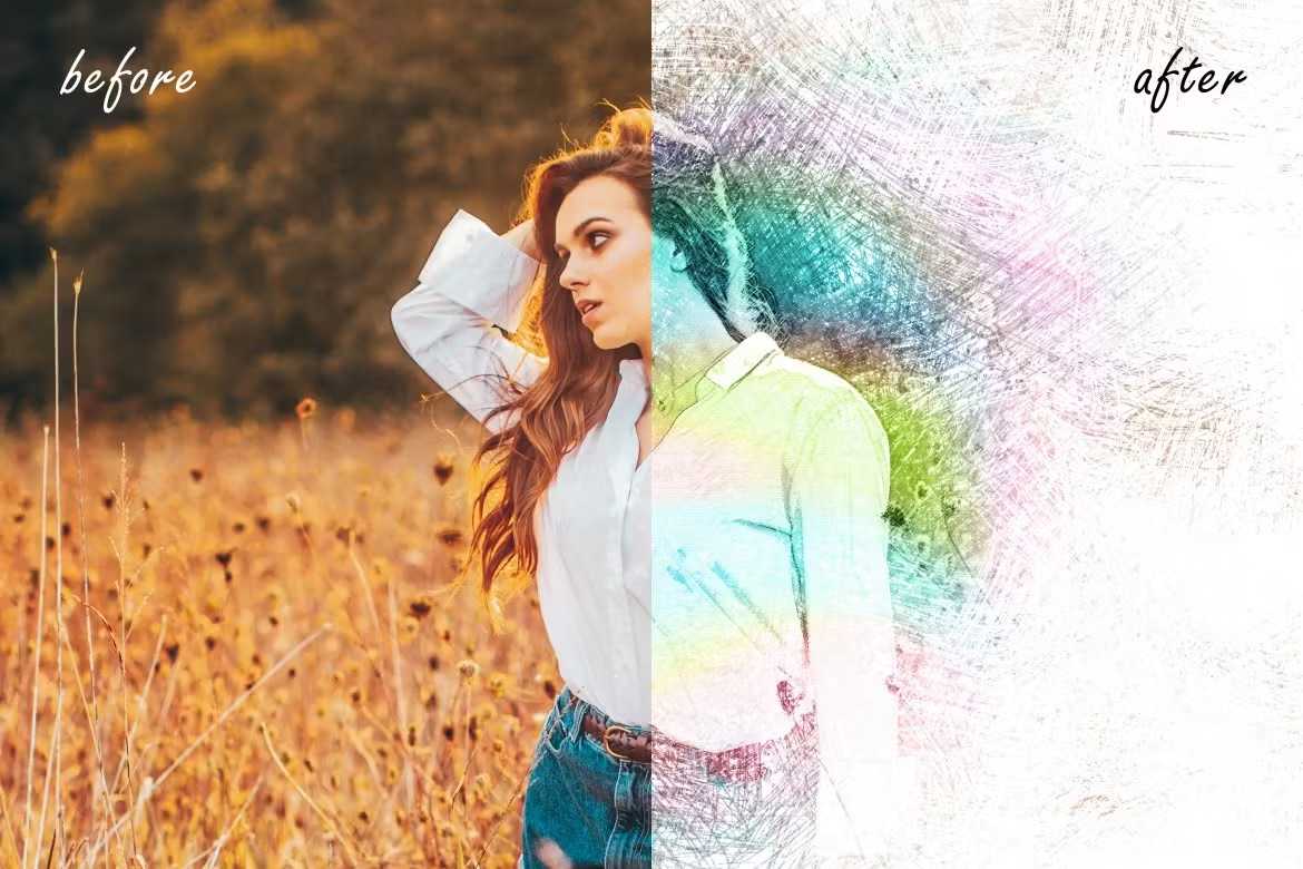 26 Pencil Drawing Photoshop Template Bundle - Photoboto