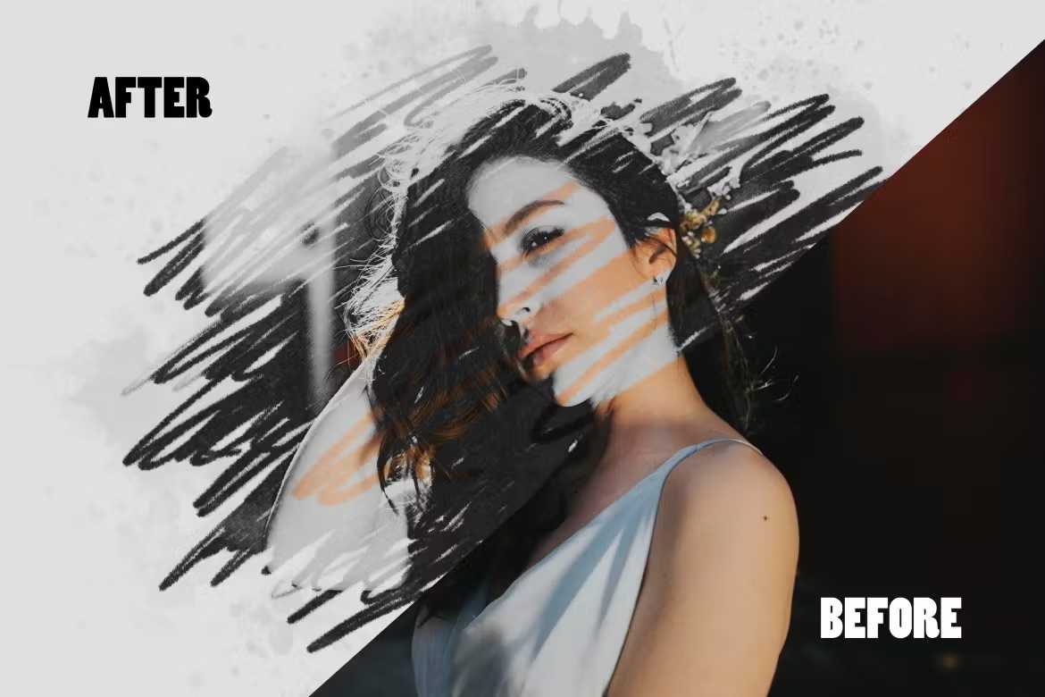 26 Pencil Drawing Photoshop Template Bundle - Photoboto