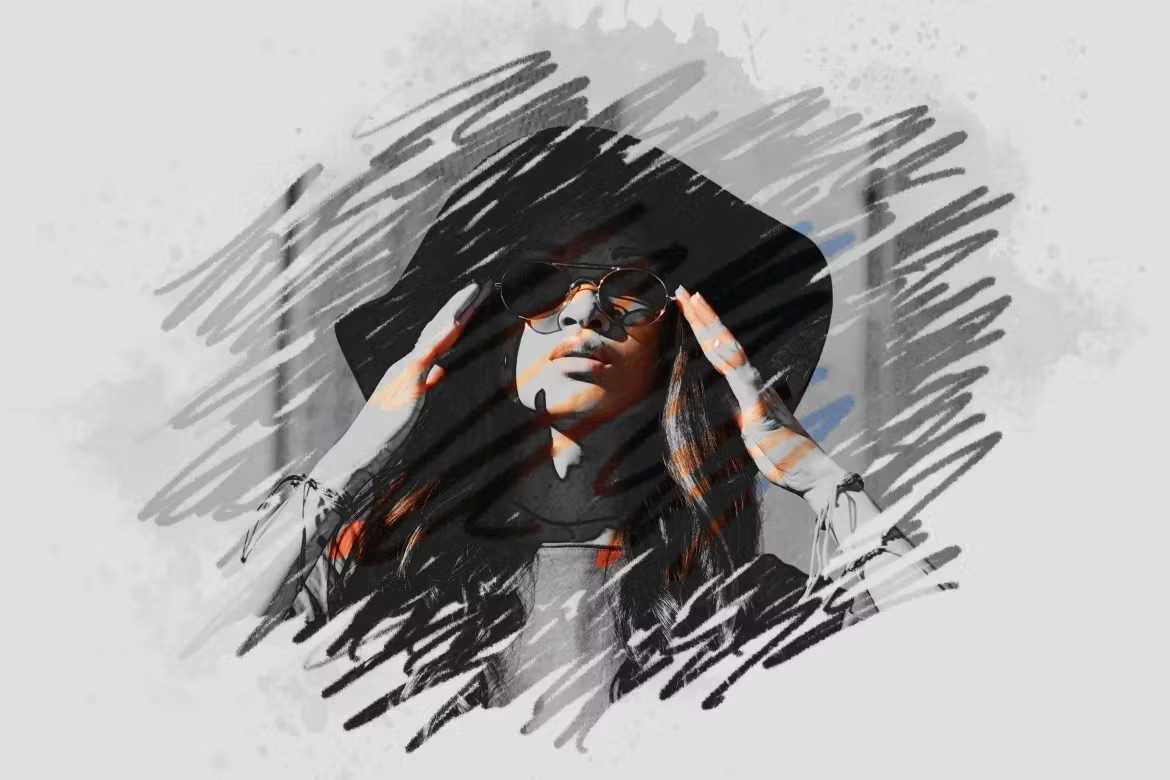 26 Pencil Drawing Photoshop Template Bundle - Photoboto