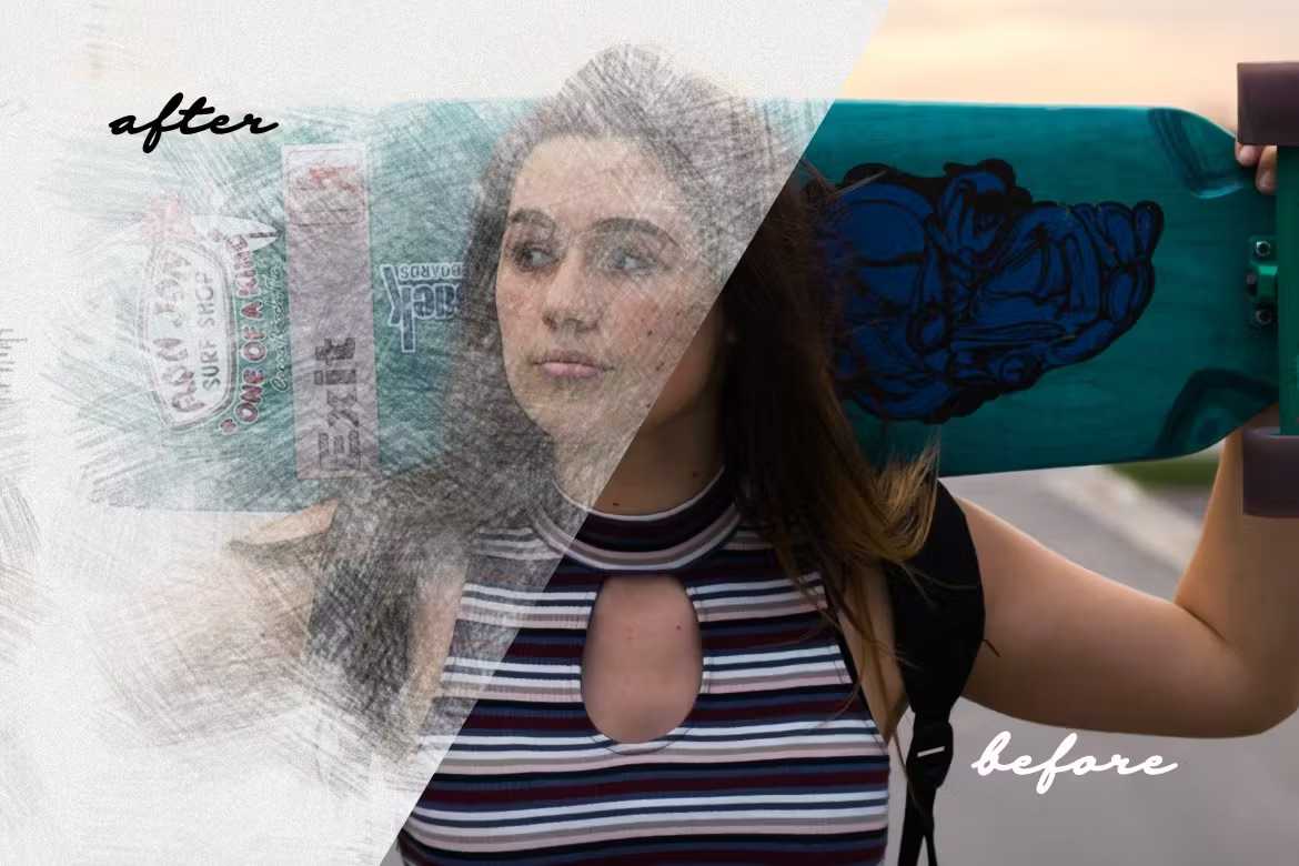 26 Pencil Drawing Photoshop Template Bundle - Photoboto