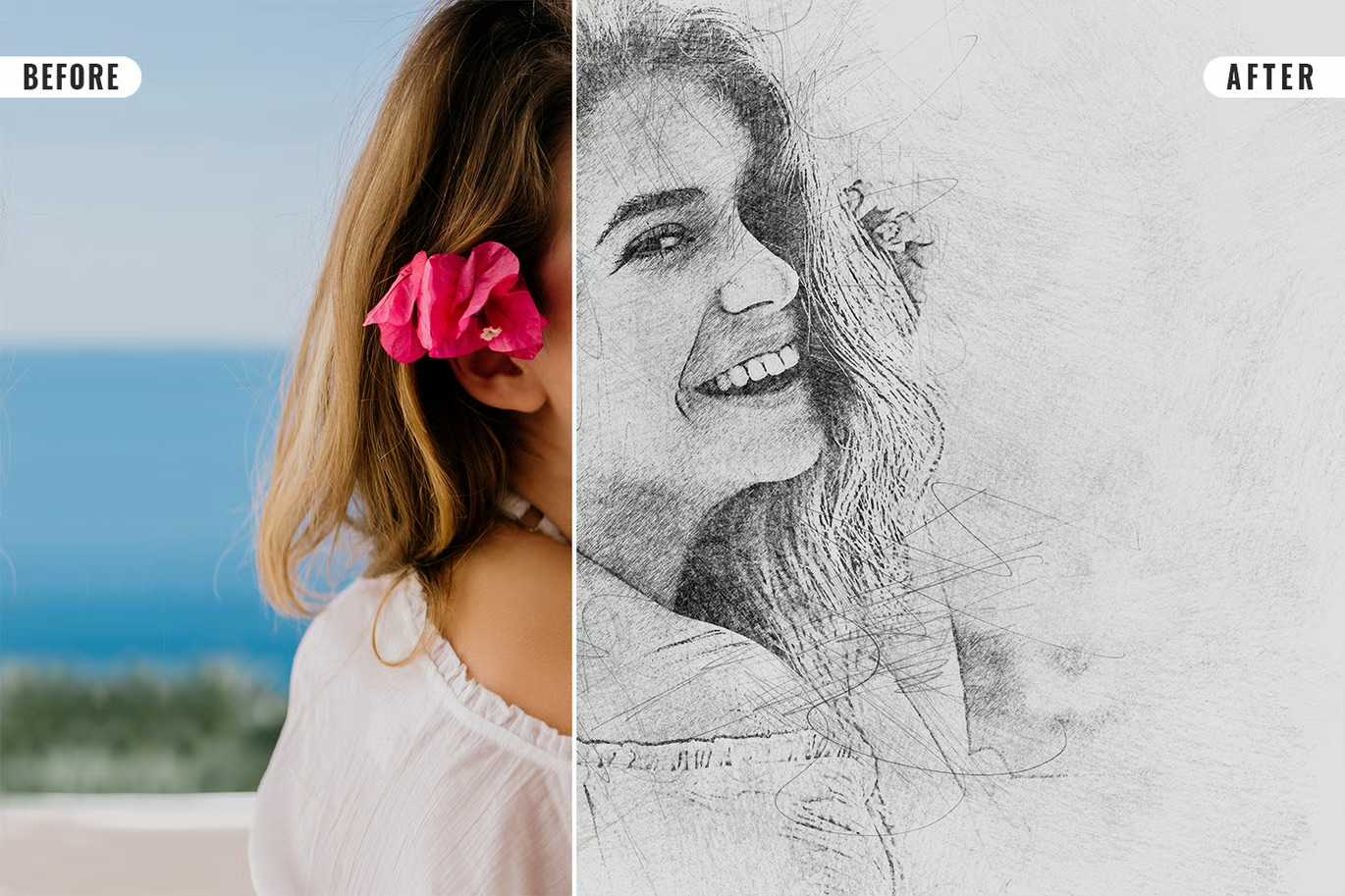 21 Creative Sketching Photoshop Effects Set
