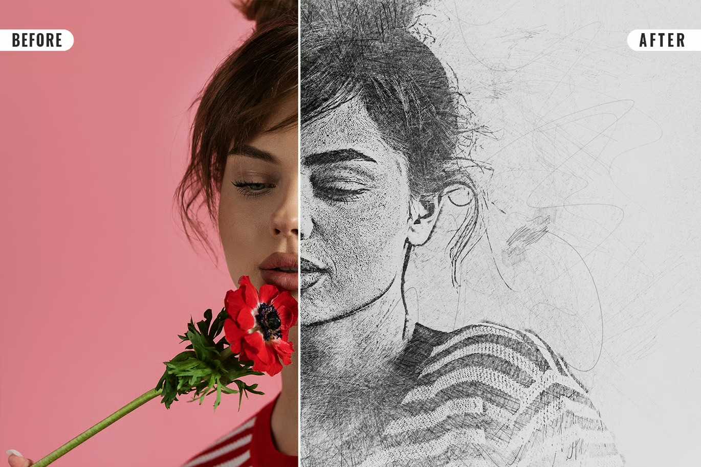21 Creative Sketching Photoshop Effects Set