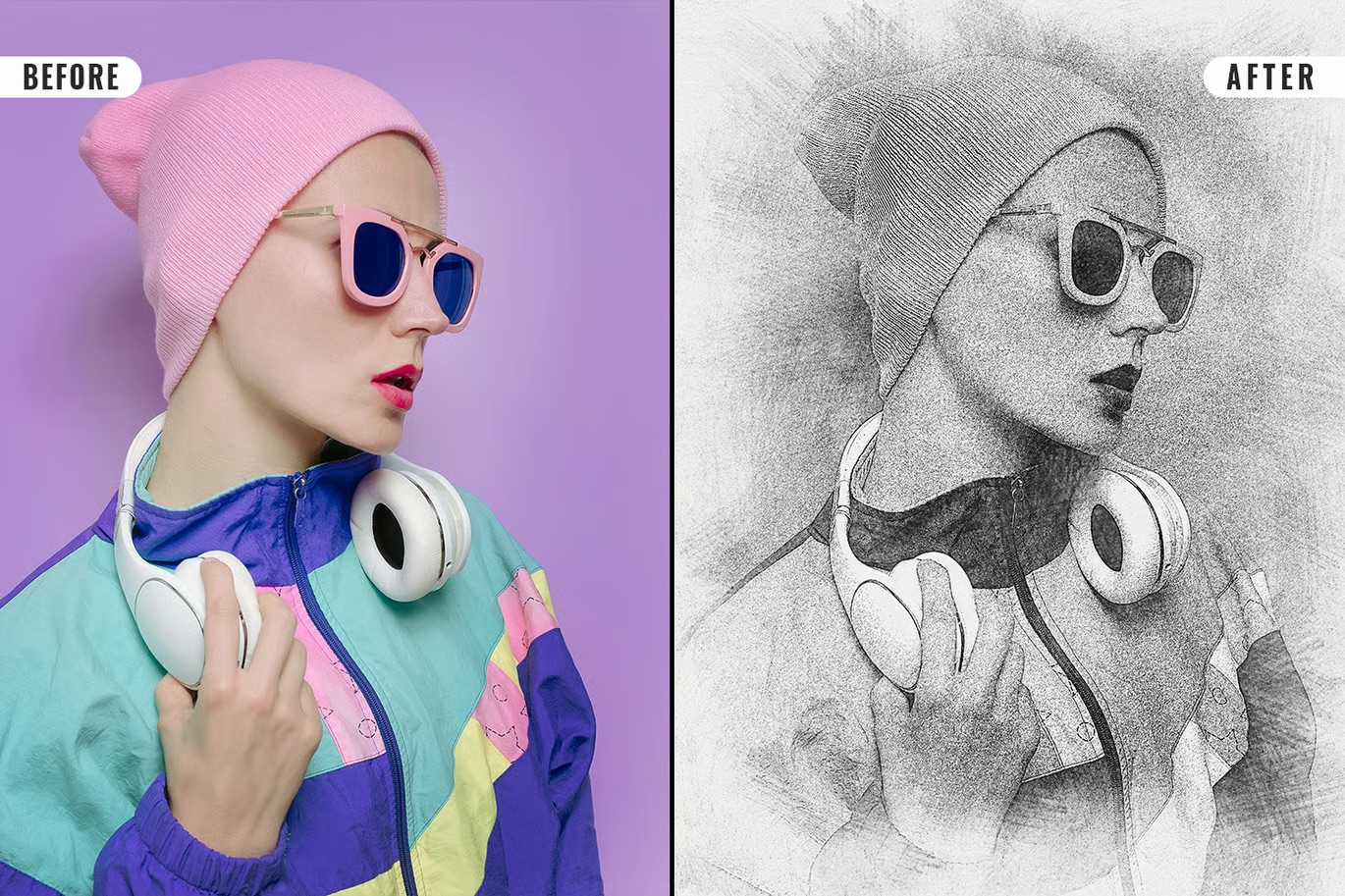 21 Creative Sketching Photoshop Effects Set