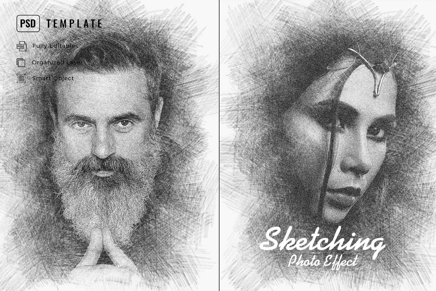 21 Creative Sketching Photoshop Effects Set